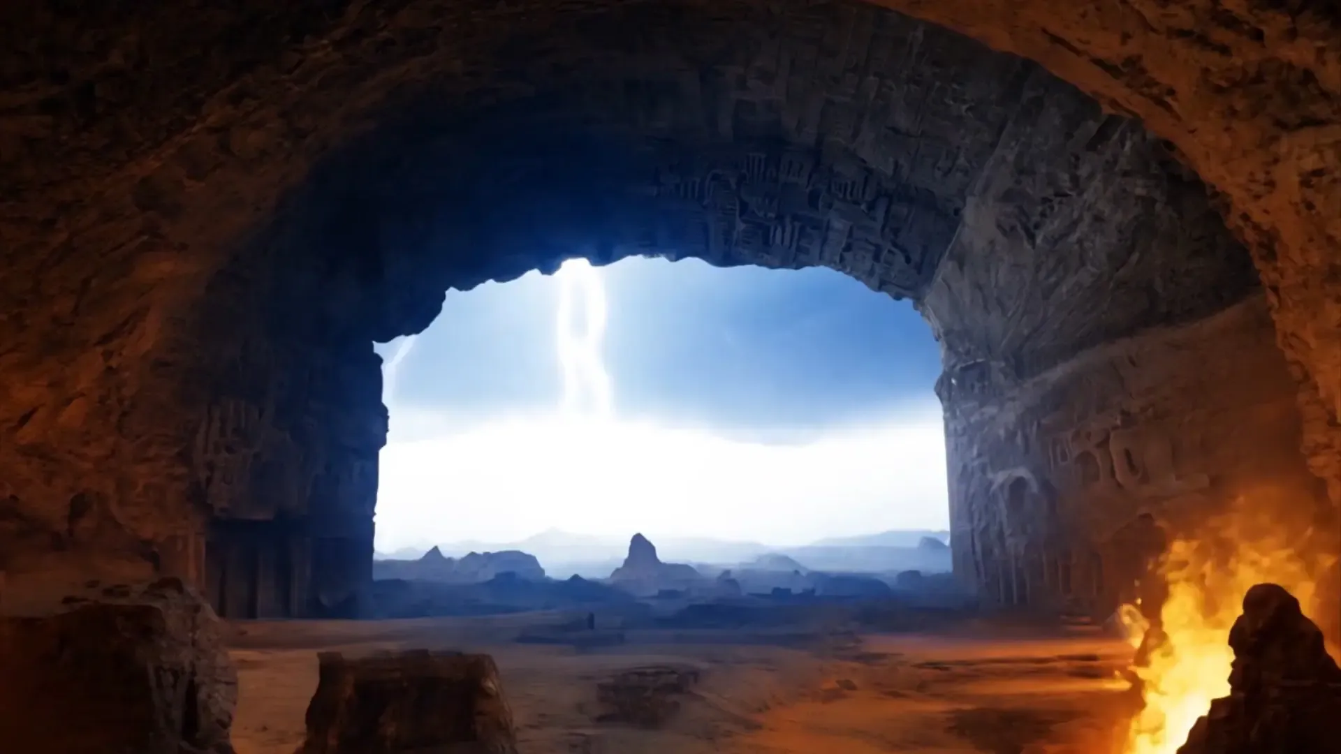 Mystical Cave Fire Title Animation Background